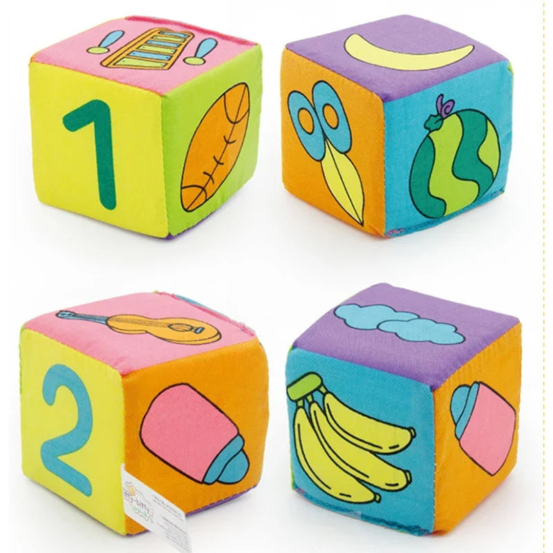 Montessori Infant Soft Plush Rattle Blocks - Animal & Number Dice