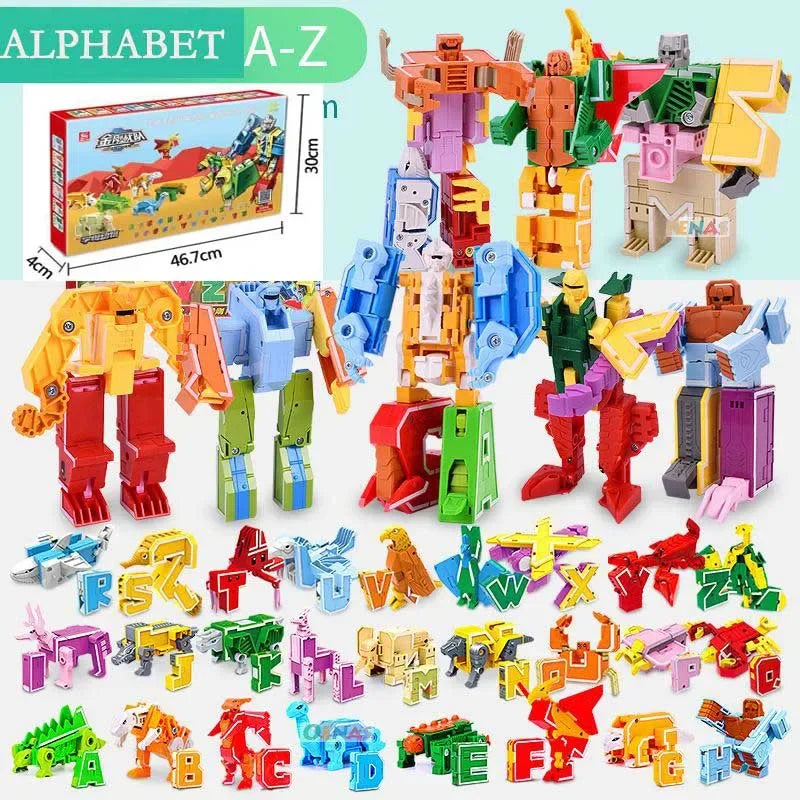 26 A-Z letter Alphabet Animal Dinosaur Warrior Deformation Action Figures Transformation Robot Toys For Children Gift Brinquedos