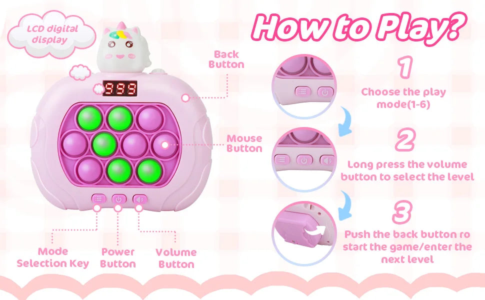 999 Level Electronic Pop Push Quick Push Game Console with LED Display Screen, Suitable for Adult and Child Fidget Toy Christmas