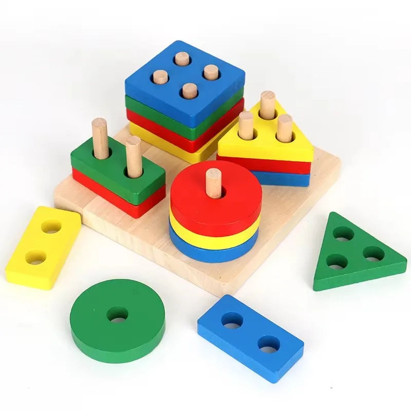 Wooden Montessori Geometric Shape Sorting Columns Toy