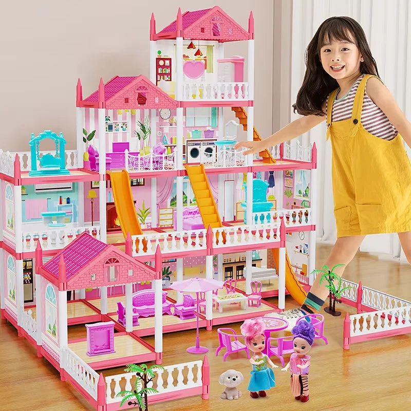DIY Popular Toy 3d Assembly Mini Toy House Accessories Villa Princess Castle Led Lights Girl Birthday Gift Assembly Toy House