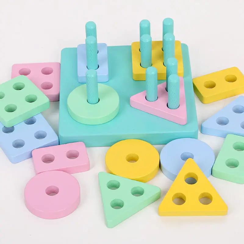 Wooden Montessori Geometric Shape Sorting Columns Toy