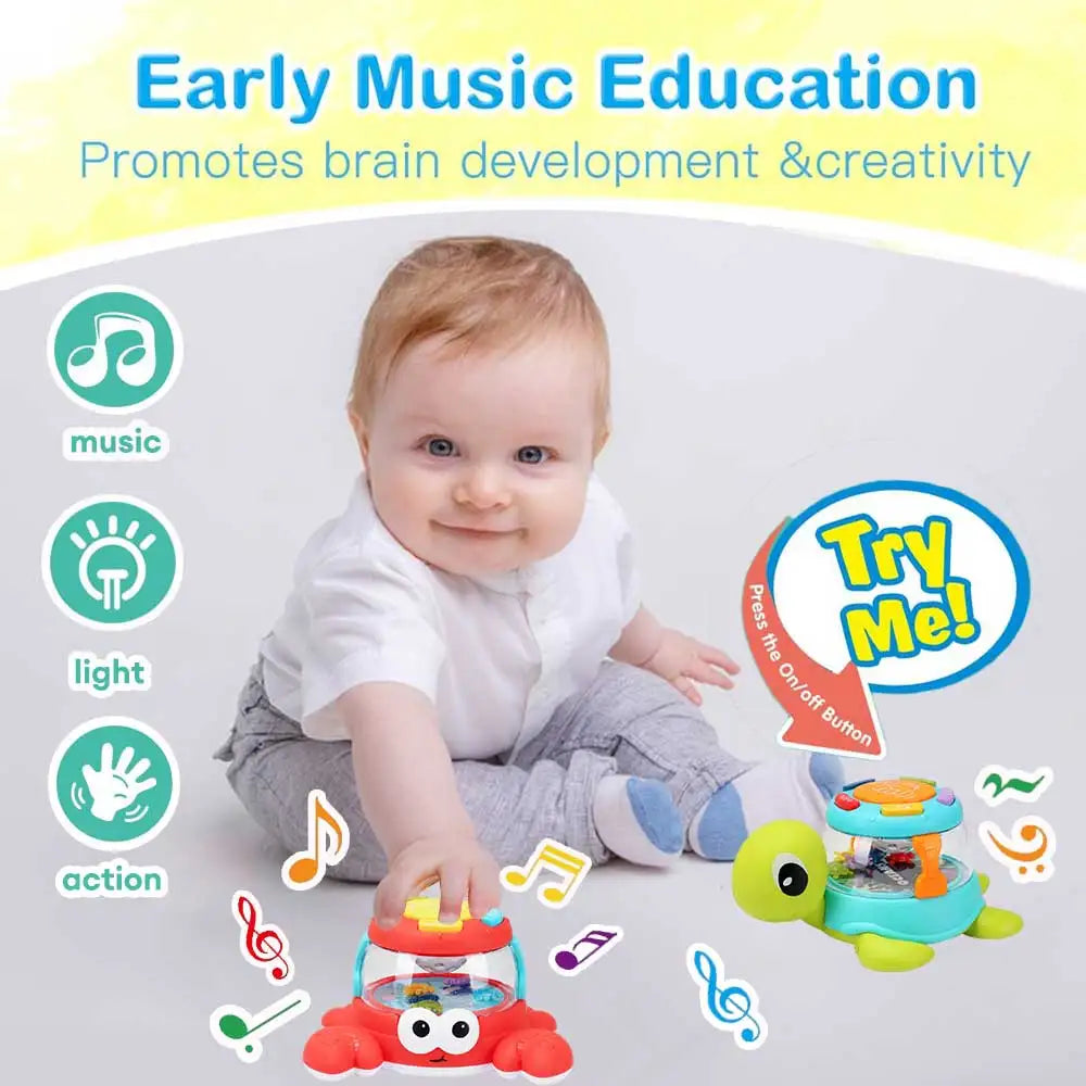 Mini Crab Turtle Music Hand Drum - Baby Learning Toy with Lights