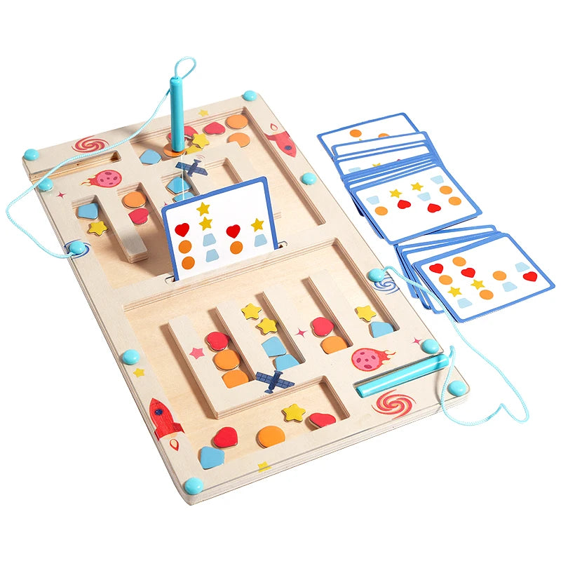 Tlewj Wooden Magnetic Color and Shape Maze Montessori Toy