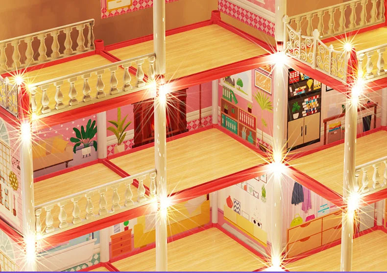 DIY Popular Toy 3d Assembly Mini Toy House Accessories Villa Princess Castle Led Lights Girl Birthday Gift Assembly Toy House