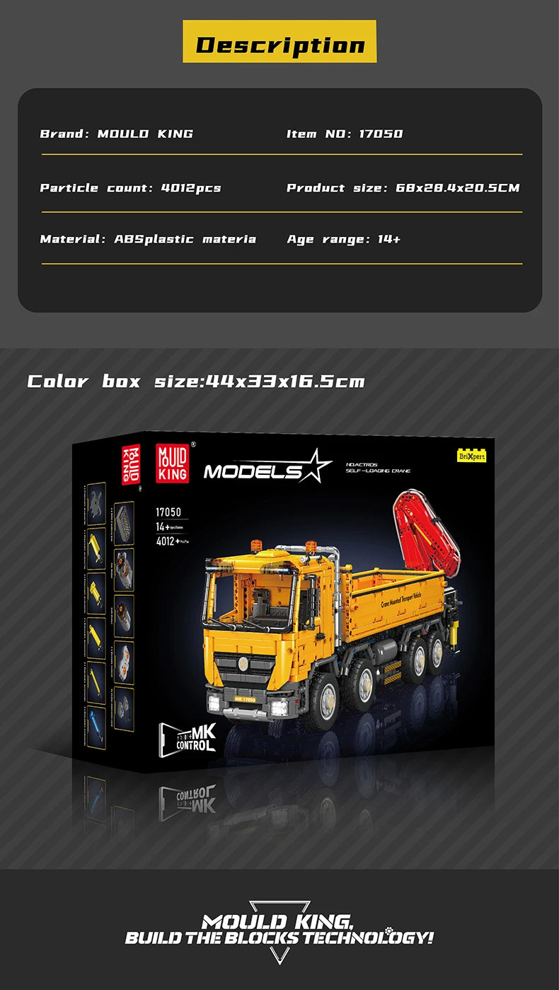 Mould King 17050 Technical Car Toys The RC Actros Self-Loading Crane Building Block Enginerring Truck Brick Kids Christmas Gift