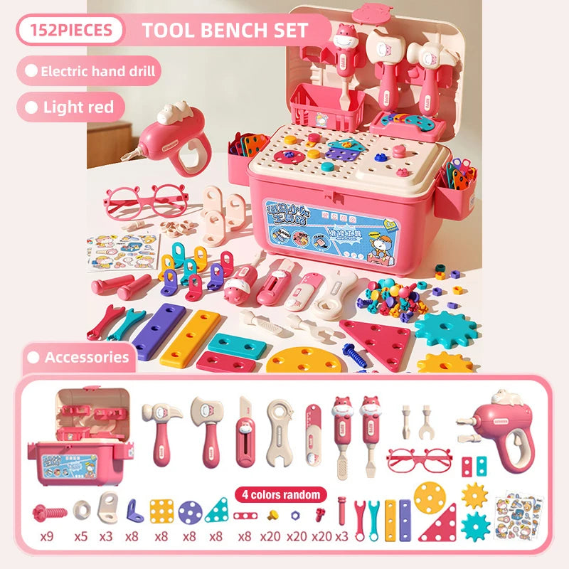 Educational Pretend Play Construction Children Home Toolbox Simulation Drill Screw Removal Puzzle Multi-Functional Assembly Toy