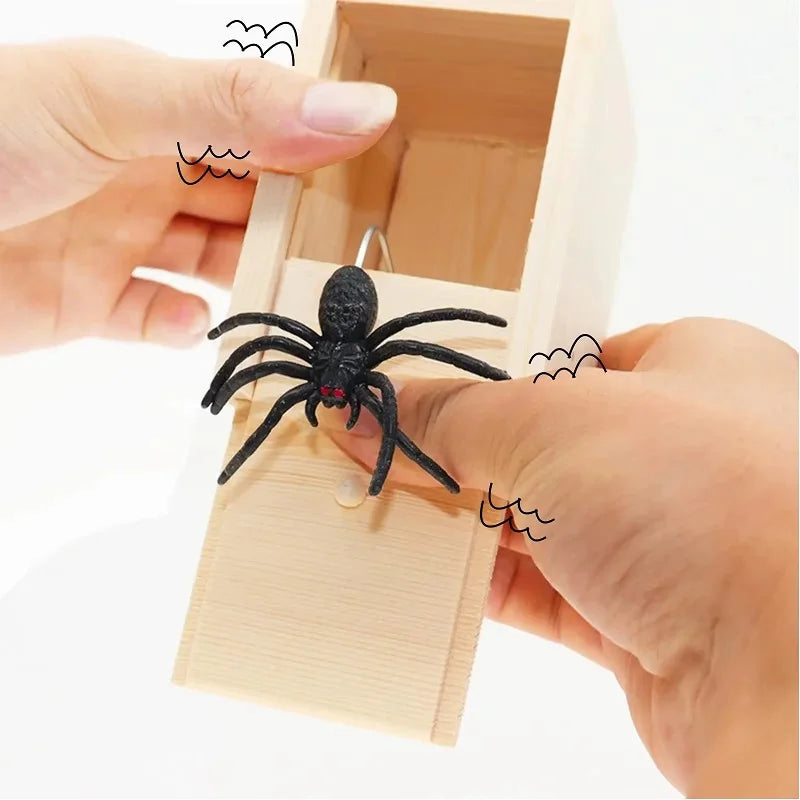 Handmade Wooden Spider Prank Scare Box - 9cm Pop Out Toy