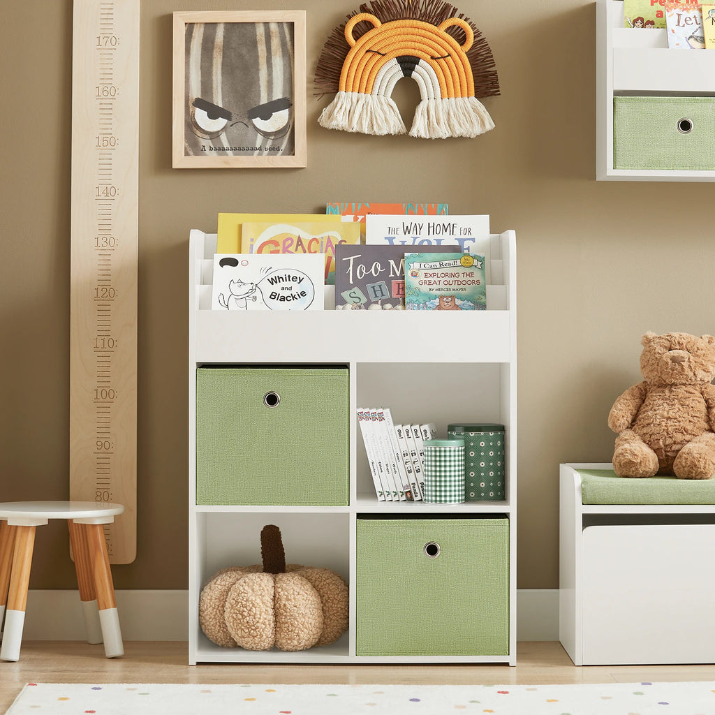 SoBuy KMB79-W Children 2 fabric boxing Bookshelf toys Organizer for CHILDREN'S room White BHT about 60x80x34cm