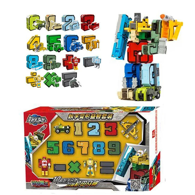 With Box Assemble Number Robots Transformation Action Figure Car Dinosaur Model Deformation Digit Letters Alphabet Toys