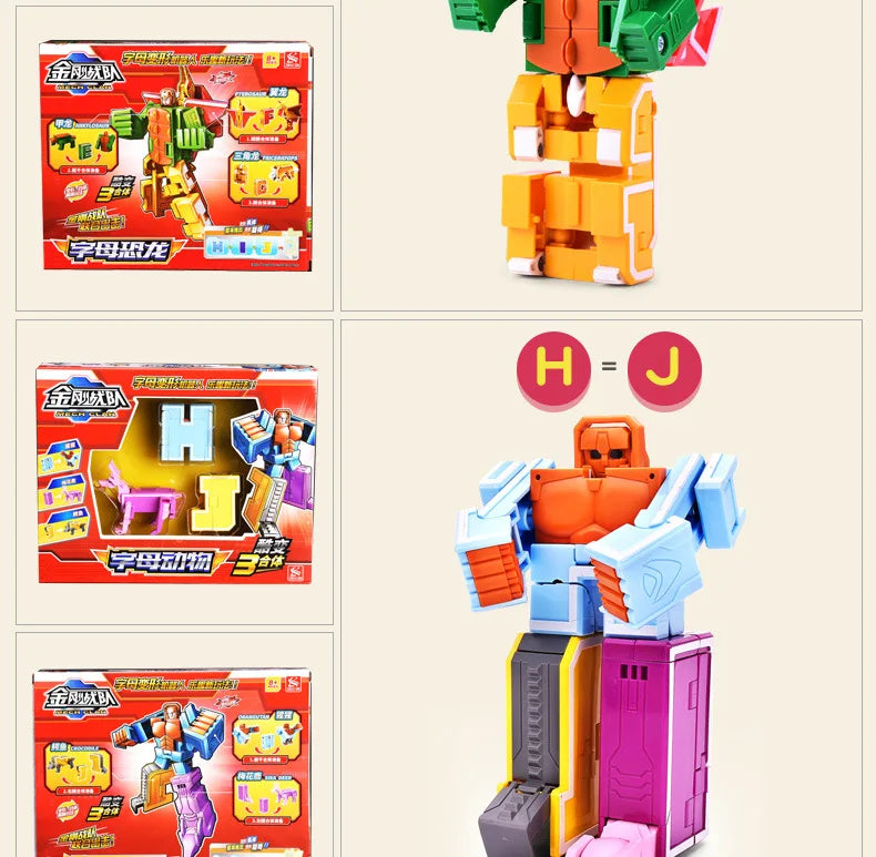 26 A-Z letter Alphabet Animal Dinosaur Warrior Deformation Action Figures Transformation Robot Toys For Children Gift Brinquedos