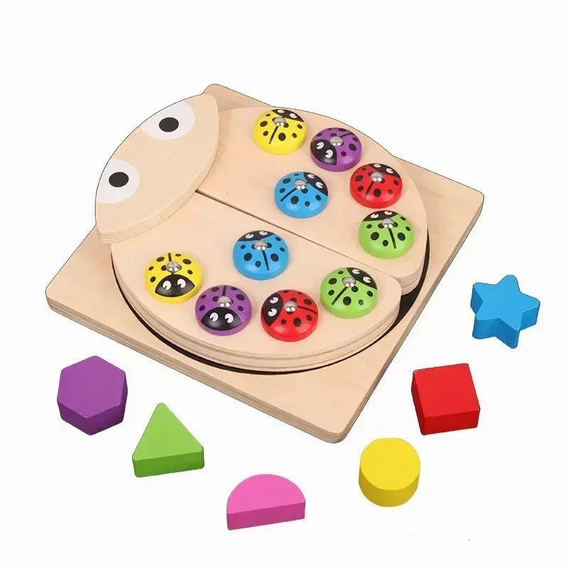 Wooden Magnetic Fishing Game & Ladybug Shape Puzzle Toy