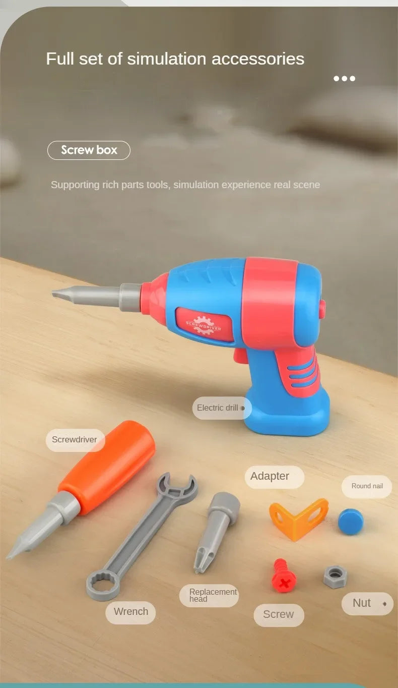 Children Toys Tool Set Electric Drill Screw Nut 3D Puzzle Toys Pretend Play Repair Tool Box Drilling Assembly Educational Toys