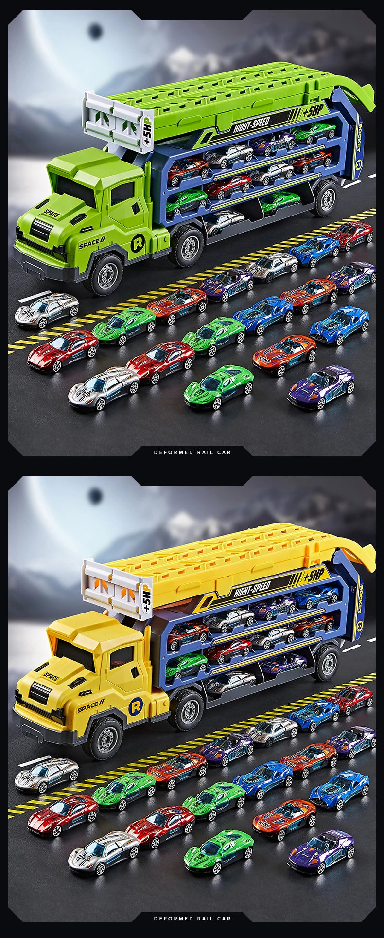 3D Rail Car - Over the Track, High Impact Flying Car - Transformed Inertial Car Puzzle Power Car Toy Set - Alloy Car Toy Set