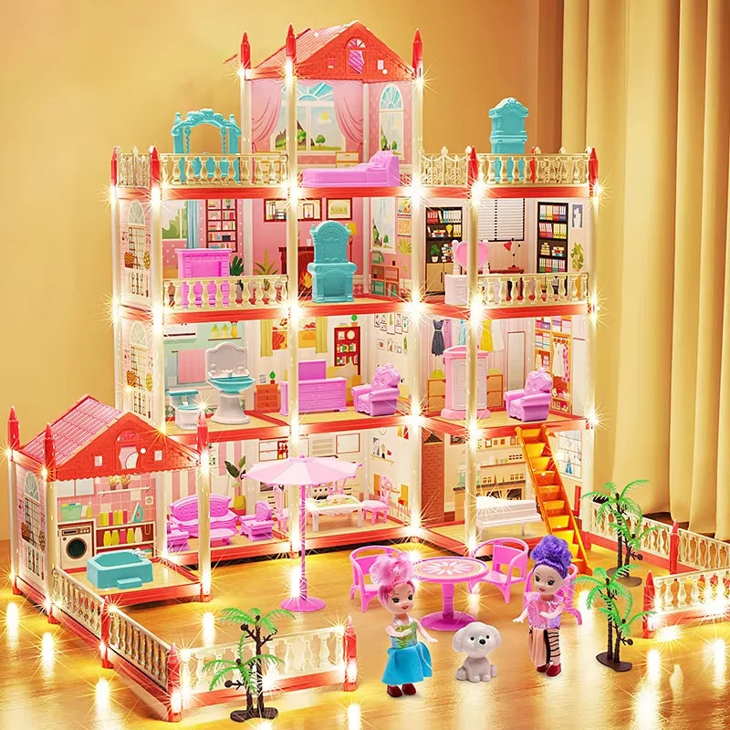 DIY Popular Toy 3d Assembly Mini Toy House Accessories Villa Princess Castle Led Lights Girl Birthday Gift Assembly Toy House