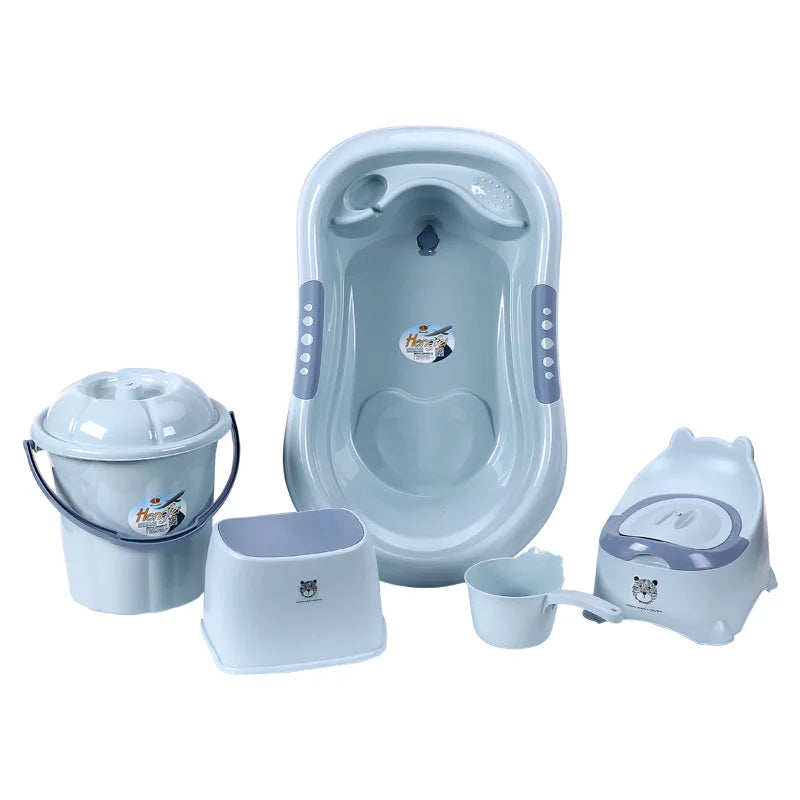 Baby Bath Tub Set with Stool - Non-slip Plastic