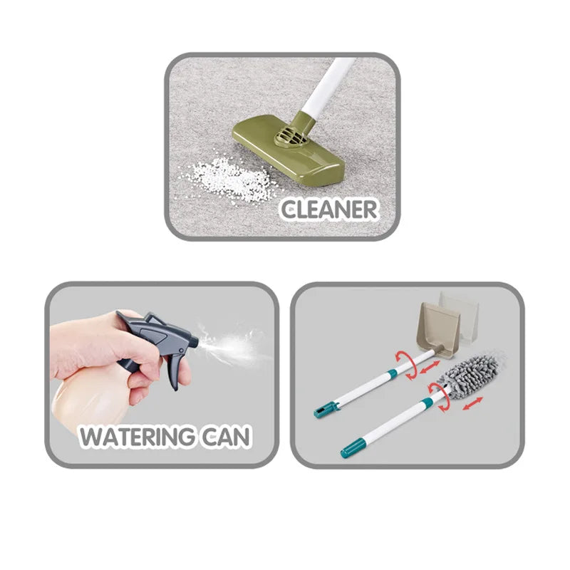 Children's Cleaning Tool Toys Pretend Play Cleaning Set and Sanitation Simulation Broom Vacuum Cleaner Tool Toy for Boys Girls