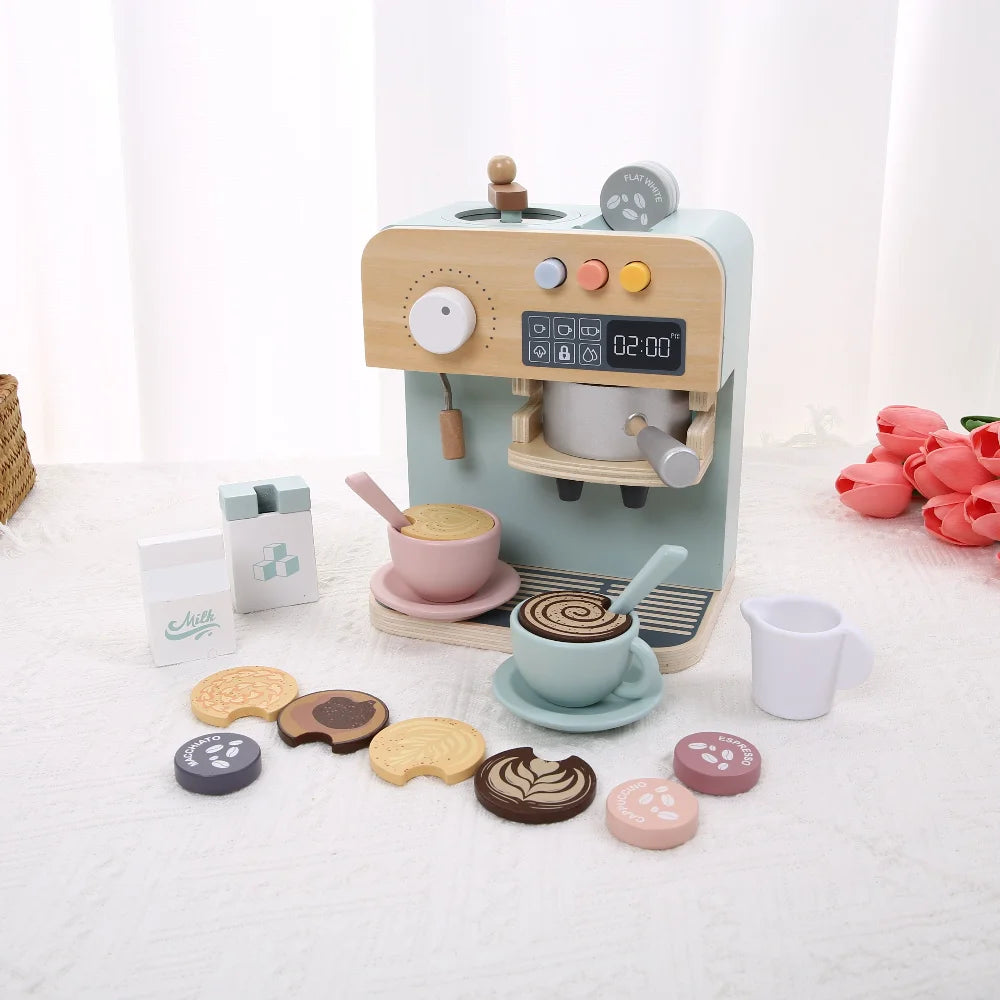 Children's Wooden Playhouse Toys Game House Toys Wooden Coffee Machine Wooden Cash Register Puzzle Interactive Education