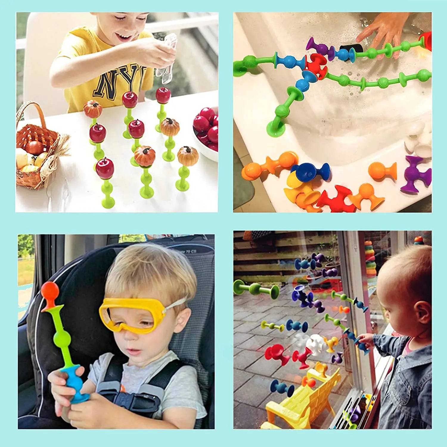 Silicone Suction Cup Animal Building Blocks - Sensory Bath Toy