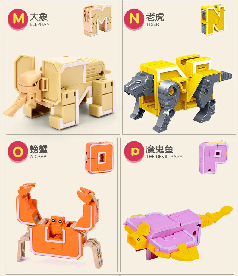 26 A-Z letter Alphabet Animal Dinosaur Warrior Deformation Action Figures Transformation Robot Toys For Children Gift Brinquedos