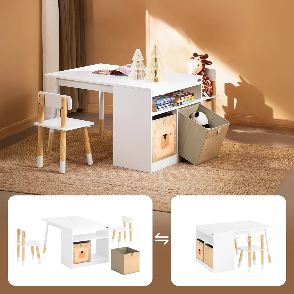 SoBuy KMB113-W Children's table with 2 Chairs Child Seat Group with Storage Playtable Children Multifunctional Activity table