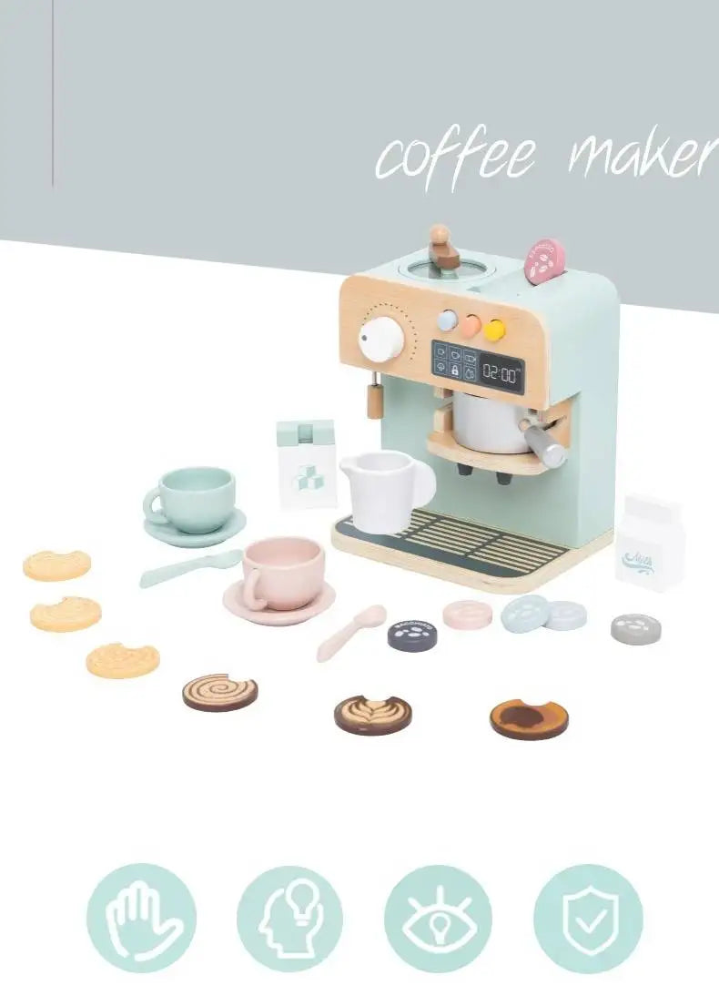 Children's Wooden Playhouse Toys Game House Toys Wooden Coffee Machine Wooden Cash Register Puzzle Interactive Education