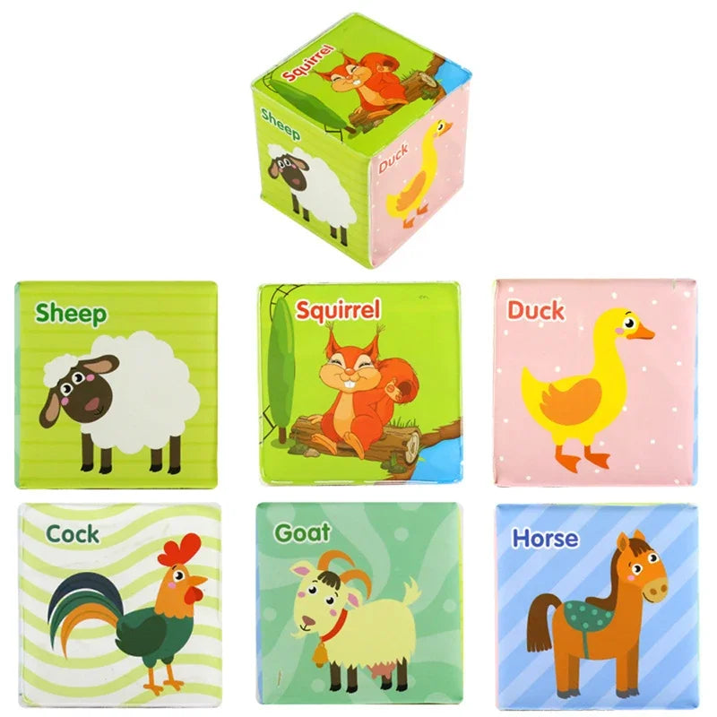 Montessori Infant Soft Plush Rattle Blocks - Animal & Number Dice