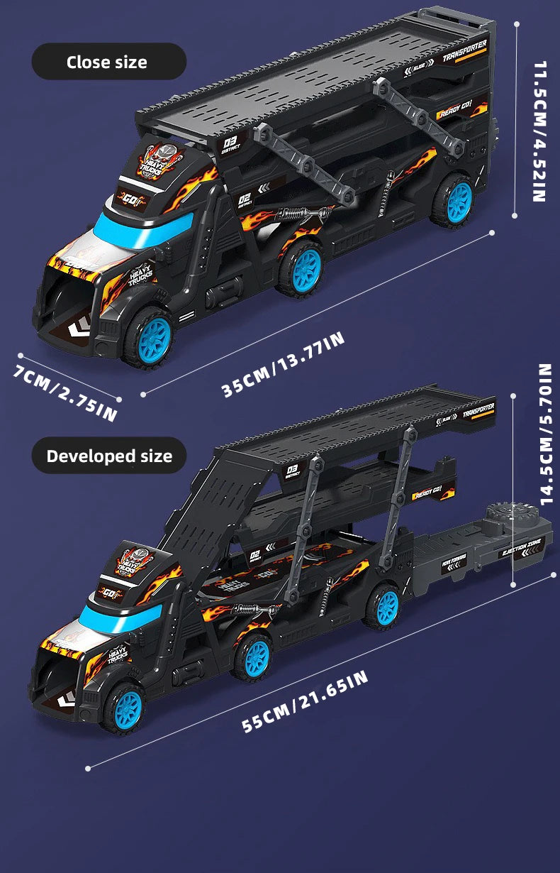 Transforming truck toys and launcher tracks, police-themed, foldable storage, randomly shipped mini cars, interactive party game