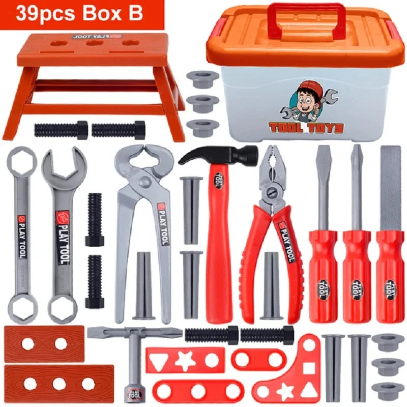 Kids Pretend Play Toolbox Set with Toy Drill - ABS Plastic