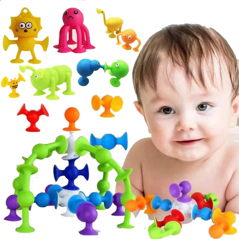 Silicone Suction Cup Animal Building Blocks - Sensory Bath Toy