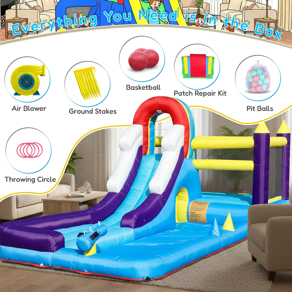 New Oxford cloth 16ft  4.9m Inflatable Water Slide Bounce House w/ Splash Pool & 480W Blower for Kids Party