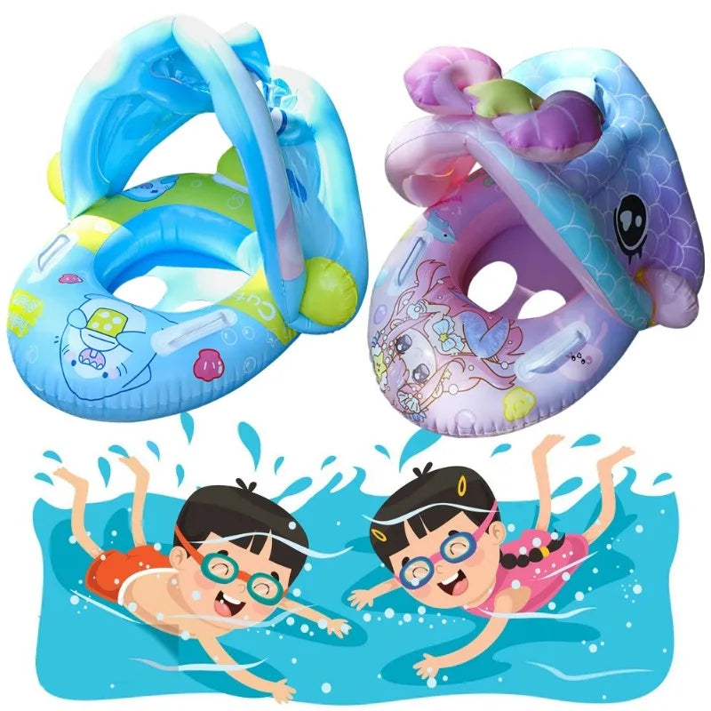 Baby Inflatable Pool Float with Detachable Sun Shade - Animal Print