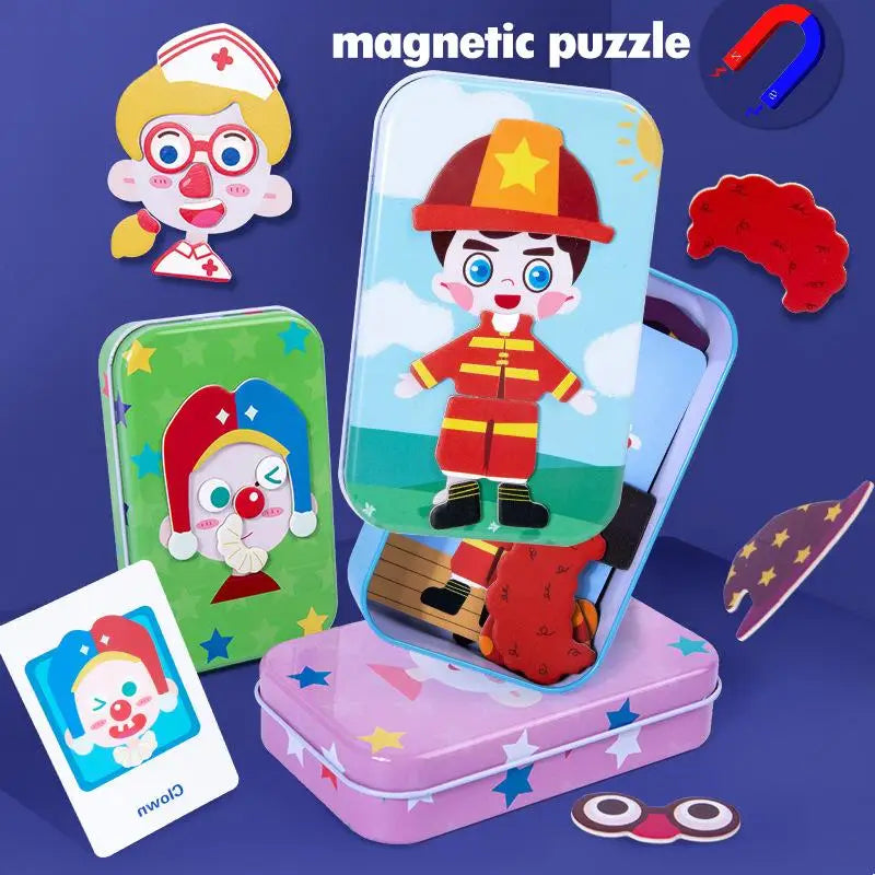 Magnetic 3D Puzzle Dress Up Expression Travel Tin Box Jigsaw Game Imagination Toys Gifts For Girls