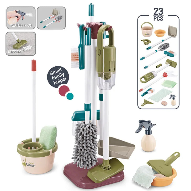 Children's Cleaning Tool Toys Pretend Play Cleaning Set and Sanitation Simulation Broom Vacuum Cleaner Tool Toy for Boys Girls