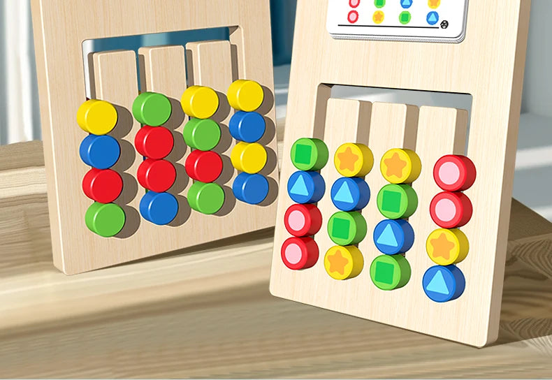 Wood Montessori Double-Sided Wooden Slide Puzzle Toy