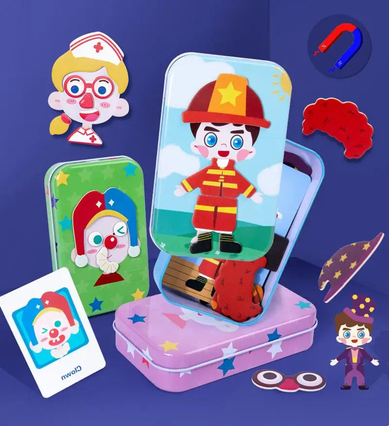 Magnetic 3D Puzzle Dress Up Expression Travel Tin Box Jigsaw Game Imagination Toys Gifts For Girls
