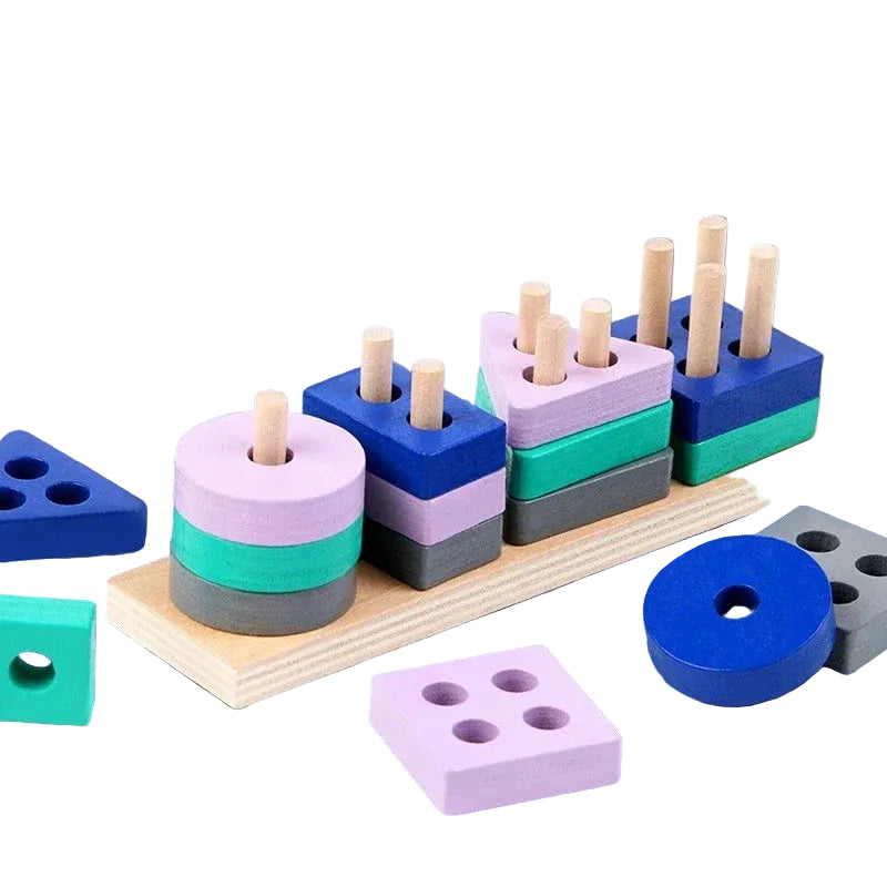 Mini Montessori Wooden Geometry Shape Match Puzzle - Macarone Color