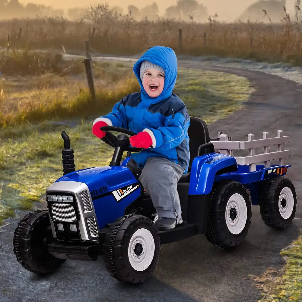 Kids 12V Electric Ride-On Tractor with Trailer and Remote Control