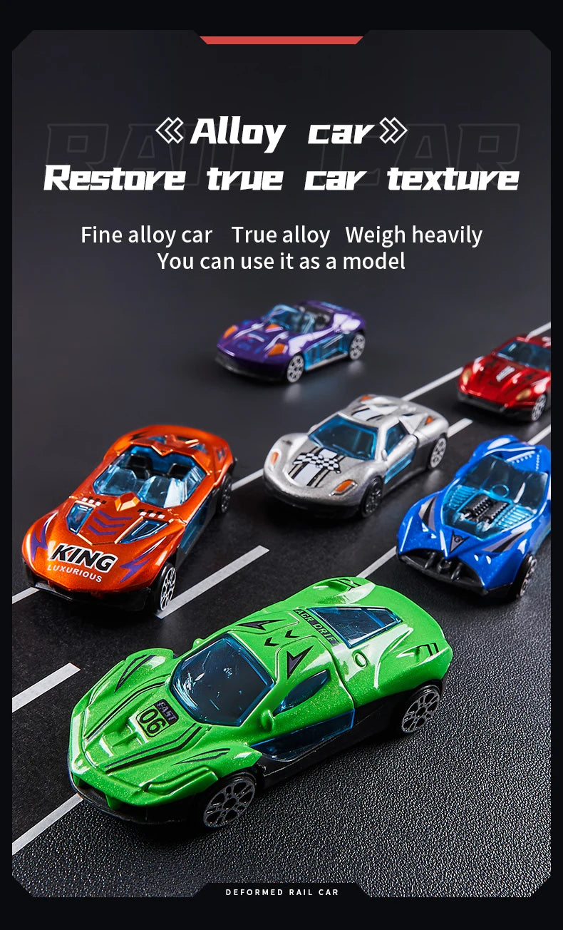 3D Rail Car - Over the Track, High Impact Flying Car - Transformed Inertial Car Puzzle Power Car Toy Set - Alloy Car Toy Set