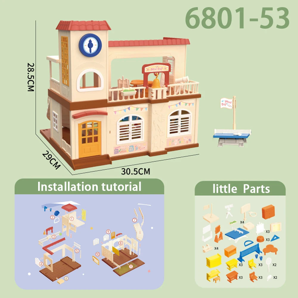 Dollhouse 1:12 Scale Mini Villa Ice Cream Shop Supermarket School Hospital Scene Cottage Model Miniature Furniture Girl Toy Gift