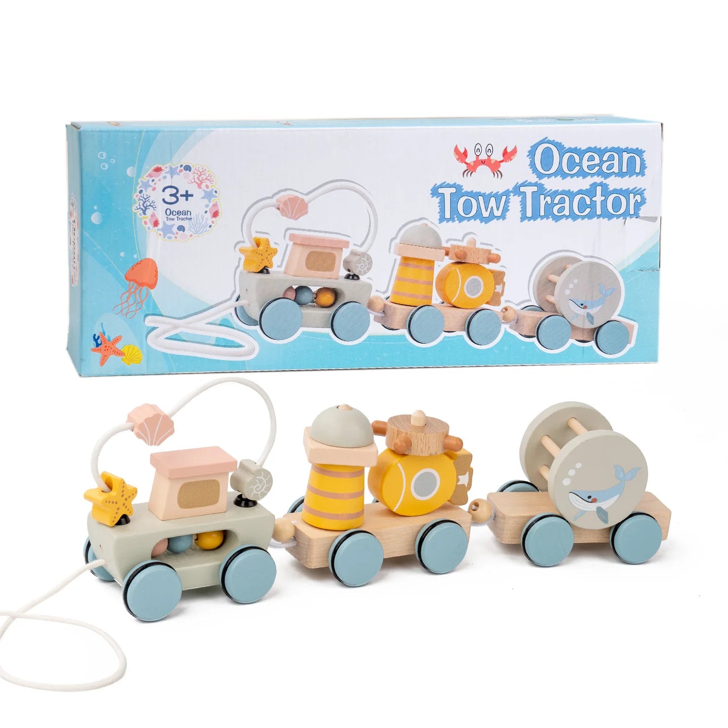 BizyKoady Wooden Stacking Train - Montessori Toddler Toy Set