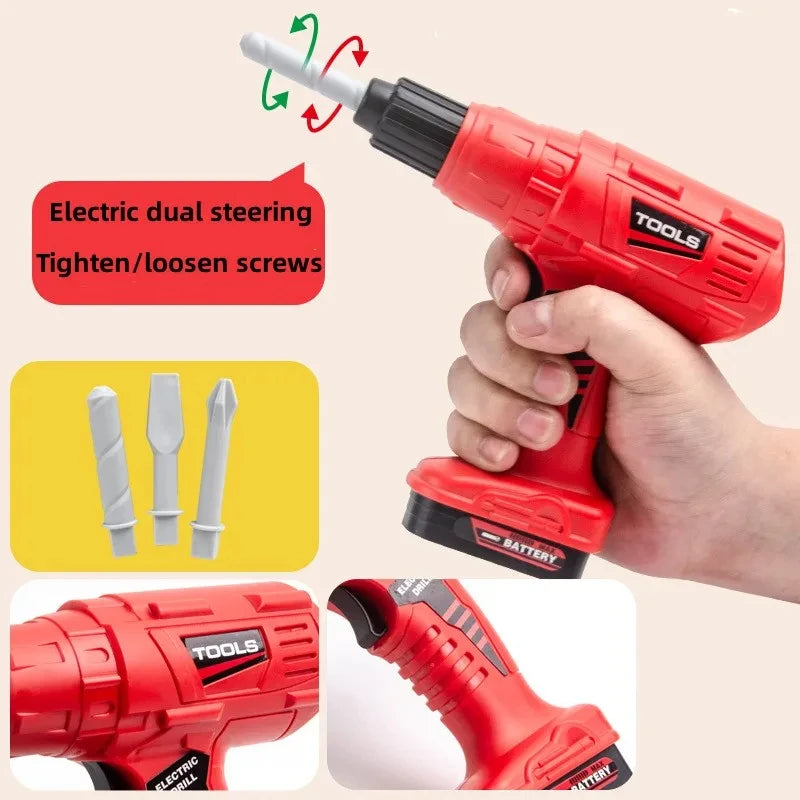 Kids Pretend Play Toolbox Set with Toy Drill - ABS Plastic