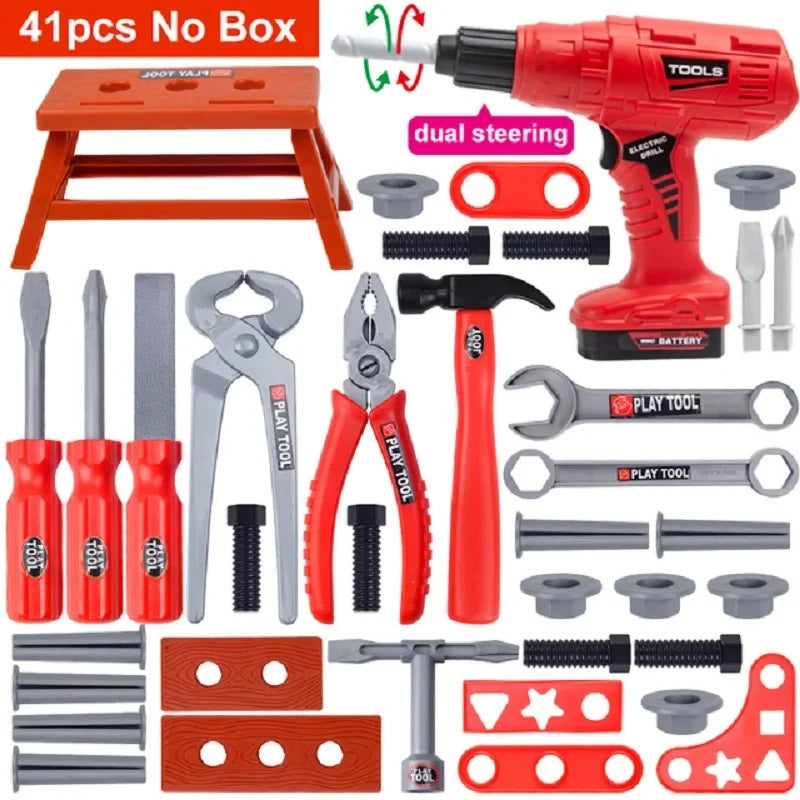 Kids Pretend Play Toolbox Set with Toy Drill - ABS Plastic