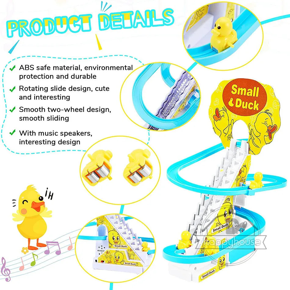 Electric Duck Climbing Stairs Toy with LED Music