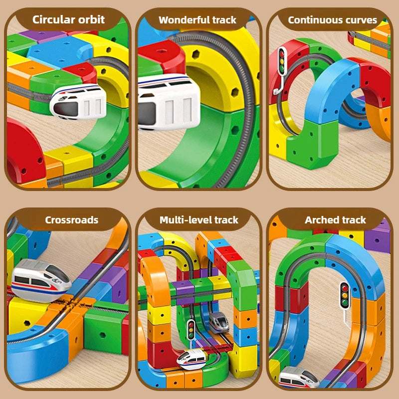 Children Magic Track Train Electric Assembled Building Blocks Magnetic Rail Car Maze Educational Toys for Kids Christmas Gifts