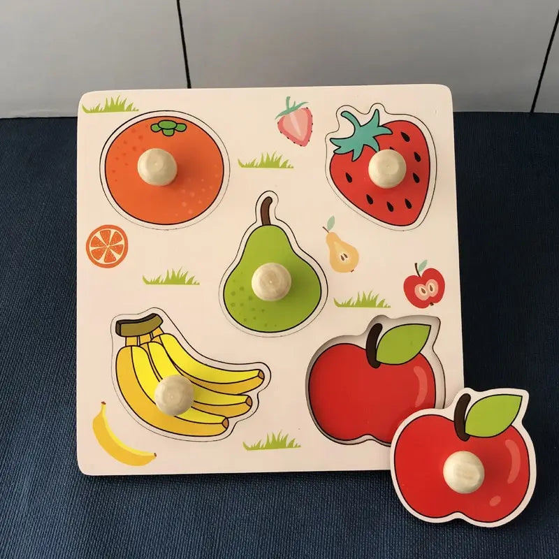 Montessori Wooden Puzzle Toy for Toddlers, Fruit Shape Peg Board Sensory Toy - Baby Early Learning Fine Motor Skill Gift