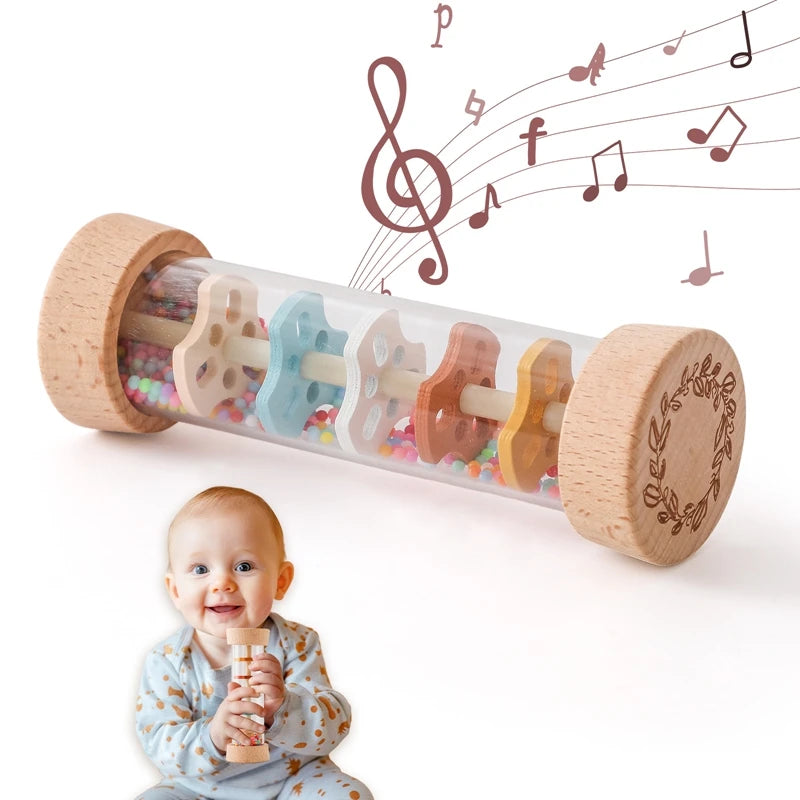 Let's Make Wooden Montessori Rain Stick Rattle - Rainbow Toy