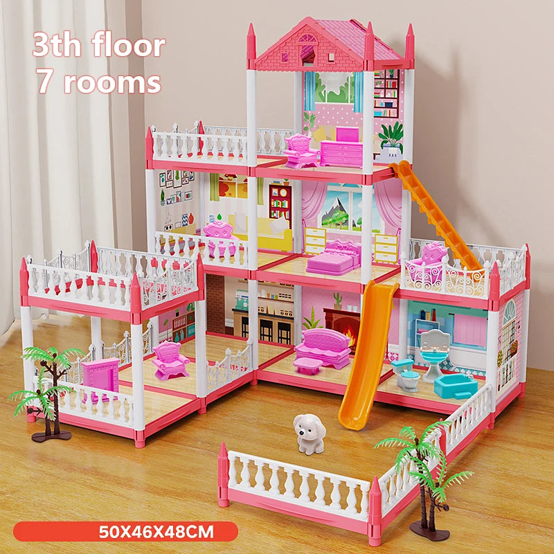 DIY Popular Toy 3d Assembly Mini Toy House Accessories Villa Princess Castle Led Lights Girl Birthday Gift Assembly Toy House