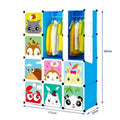 Children's Wardrobe, Expandable Children's Shelf Children's Wardrobe Bookcase with Doors & 2 Hangers, 111 x 37 x 147 cm