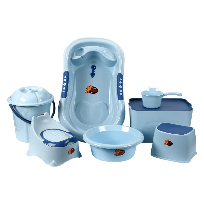 Baby Bath Tub Set with Stool - Non-slip Plastic
